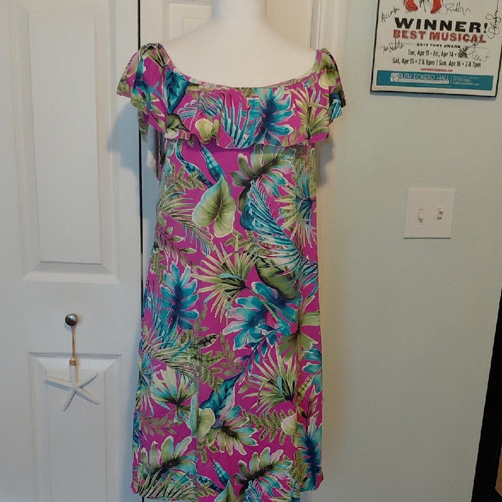 Tommy Bahama White and Pink off the shoulder Dress.